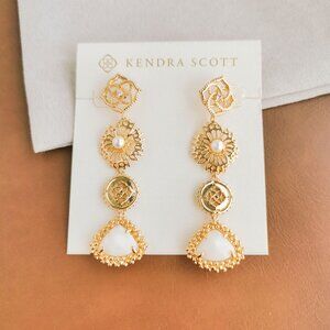 Kendra Scott Brielle Gold Ivory Mother-of-Pearl Linear Drop Earrings Trendy Jewe